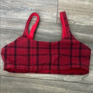 ALO Yoga Red and Black Plaid Sports Bra